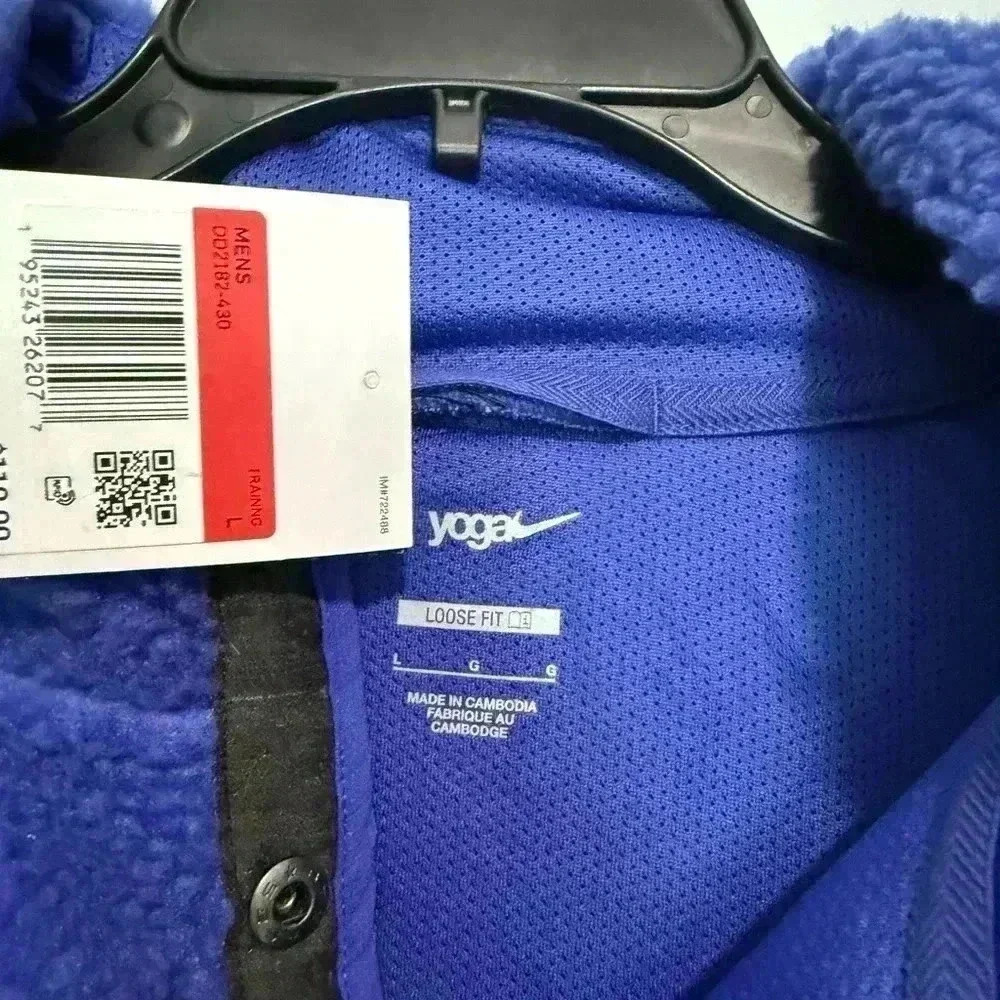NWT Nike Yoga Sherpa Fleece Pullover Jacket Blue Mens Size L $110 - Picture 3 of 6